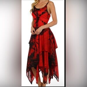 AUTHENTIC Y2K Tie-dye bustier basque waist milkmaid corseted handkerchief dress🌹